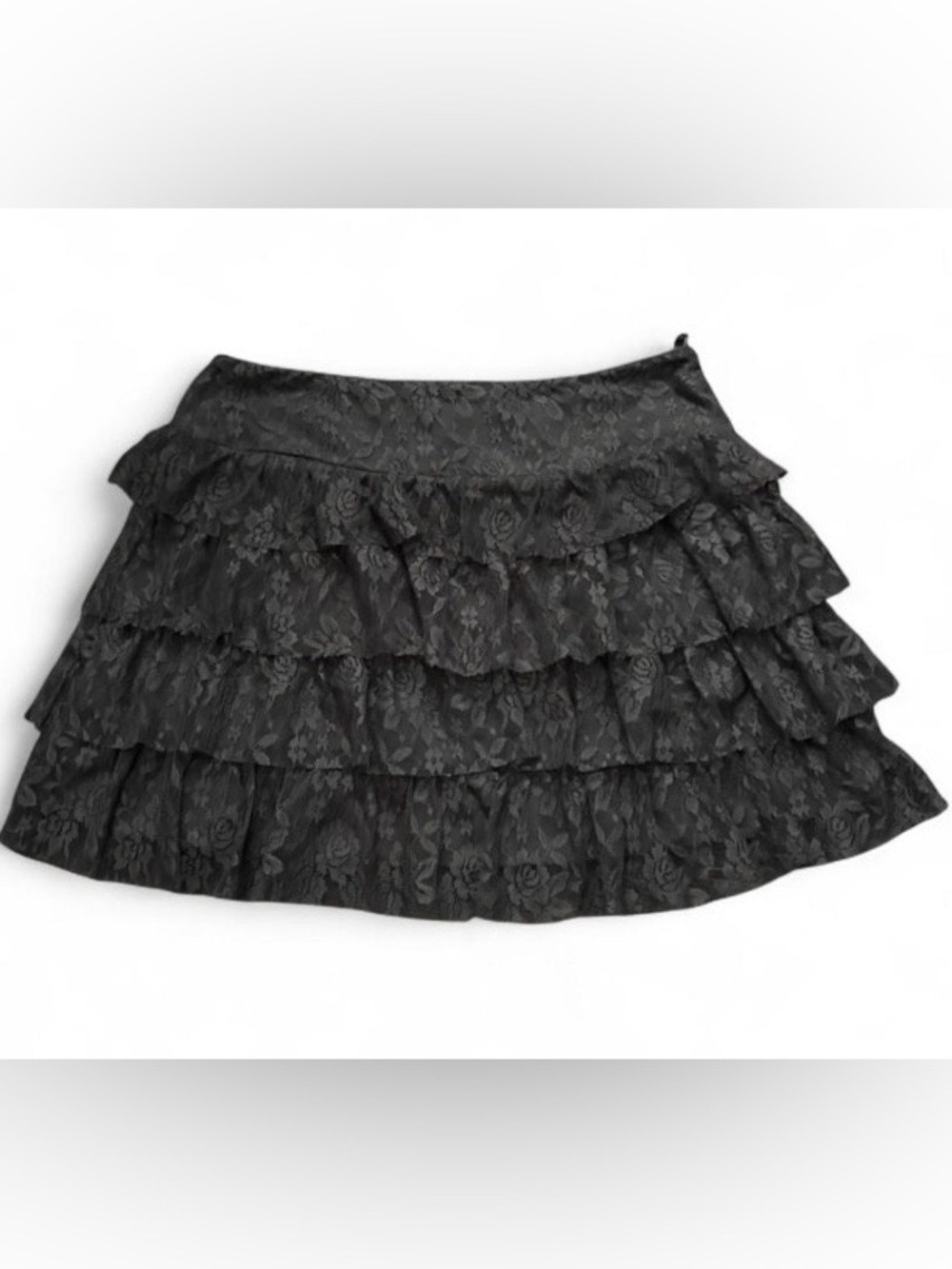 Dark Grey Raw Hem Tiered Ruffle Lace Mini Skirt Ambiance Apparel Sz L
